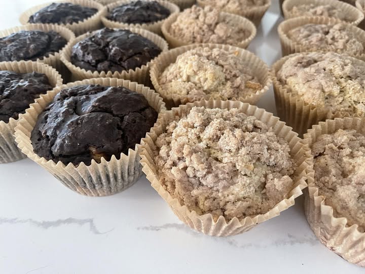 Fresh-baked muffins with crumb topping